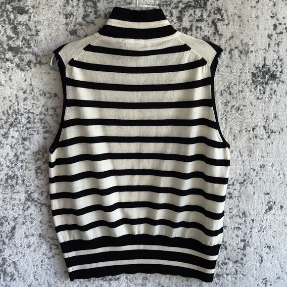 Resort Two Joey Rodolfo Merino Wool Turtle Neck Top Size L Bkack Ivory Striped - Picture 5 of 7